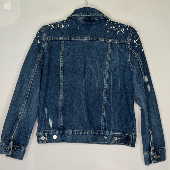 NWT Anthropologie Donovan Pearled Denim Trucker Button Down Jacket Distressed Sm - Picture 4 of 15